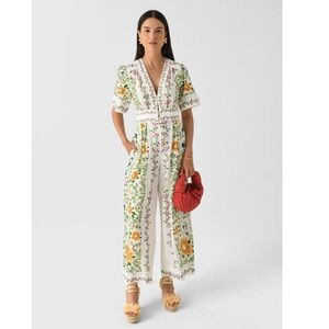 FARM Rio Off-White Folk Floral Lenzing™ Ecovero™ Euroflax™ Jumpsuit Size Medium